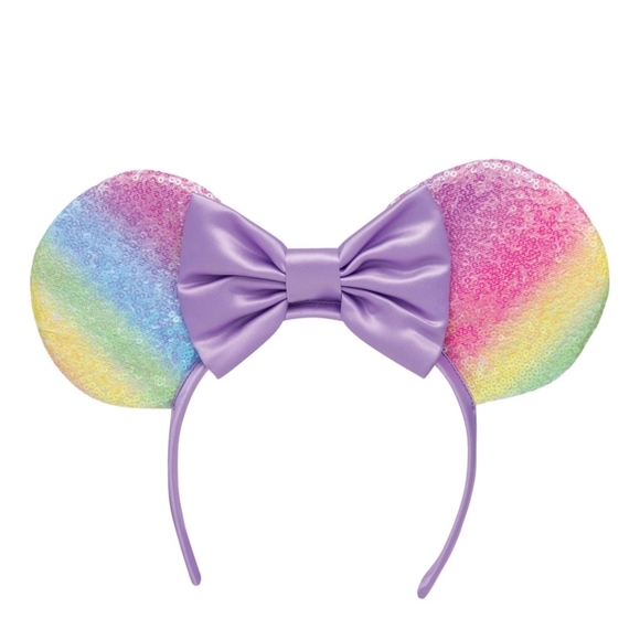 DISNEY Minnie Mouse Ears Headband, rainbow ears with a purple bow, NWOT - Picture 1 of 9
